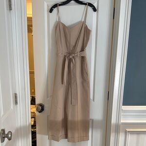 Beige Sleeveless Belted Dress